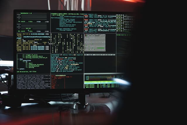 Um terminal de monitoramento no meio da auditoria, a tela onde um scan de segredo acende.